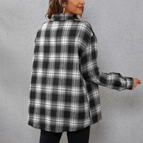 Casual plaid Print Drop Shoulder Shirt - Picture 3 of 5